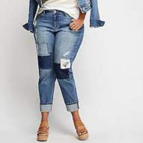 Lane Bryant Denim - LANE BRYANT PATCHWORK DENIM CAPRI JEANS, SIZE 16